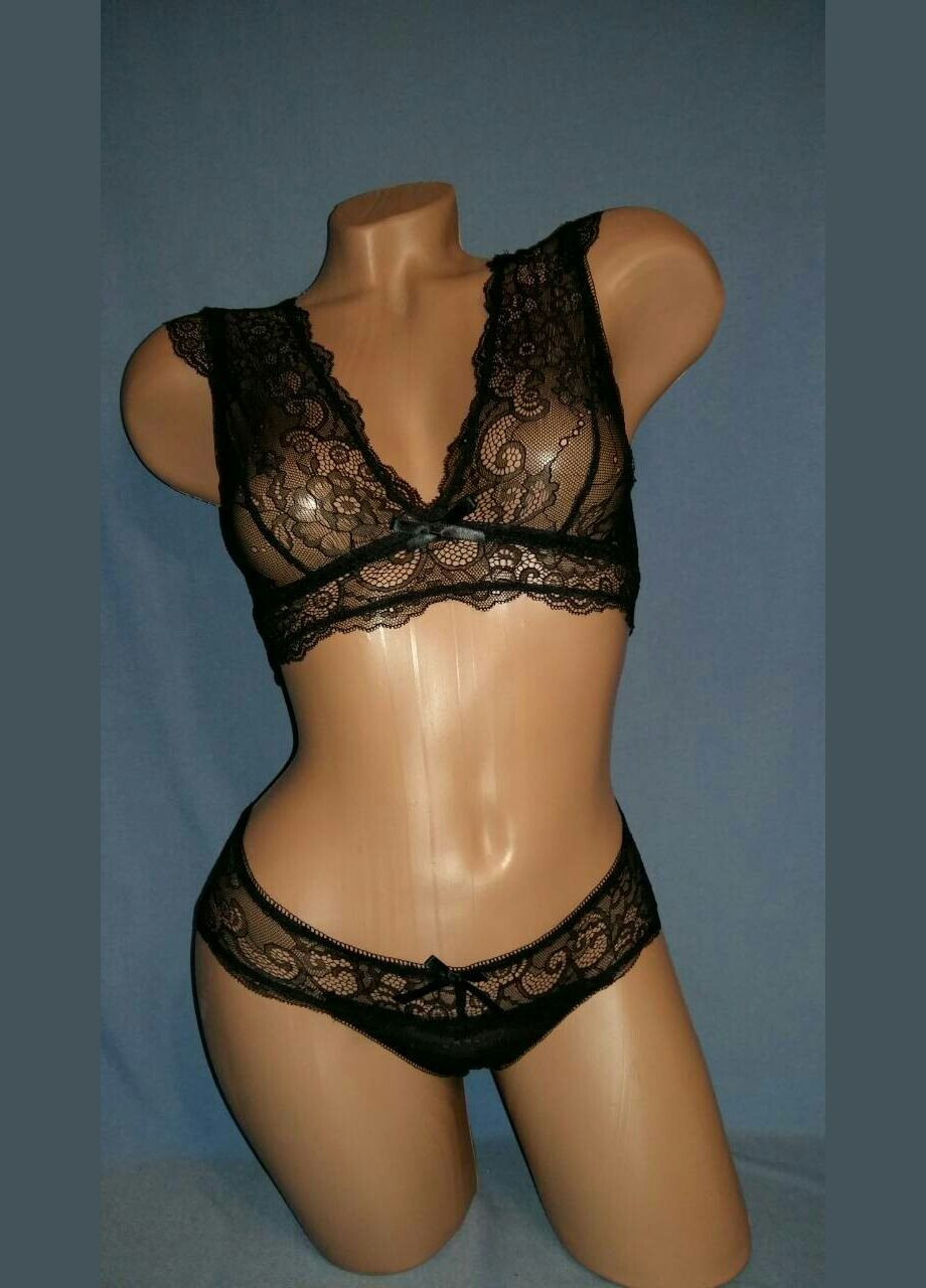 Чорний демісезонний мереживний комплект: бралет + трусики No Brand