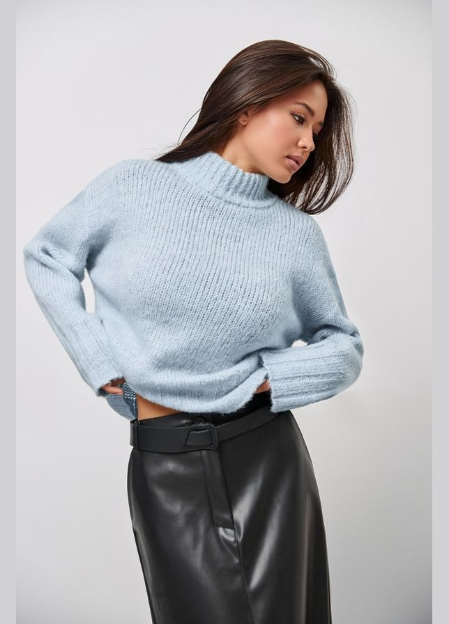 Блакитний зимовий жіночий теплий светр з вовняної пряжі (2784) Triko Bakh