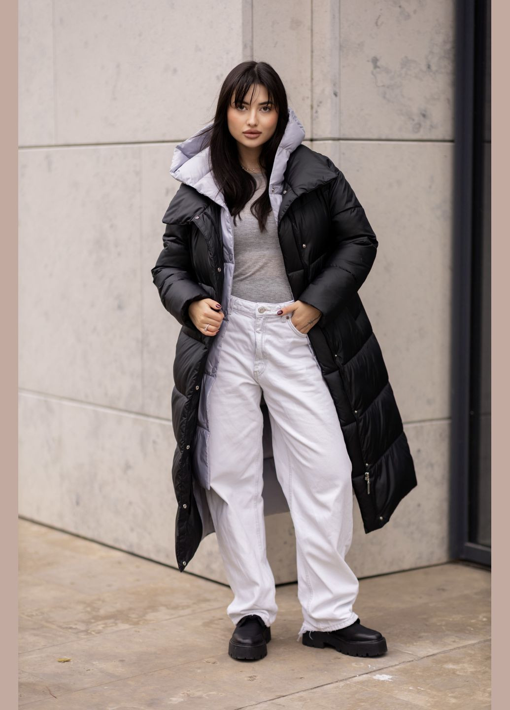 Чорне зимнє Жіноче зимове довге пальто трансформер 8998 трансформер Svidni