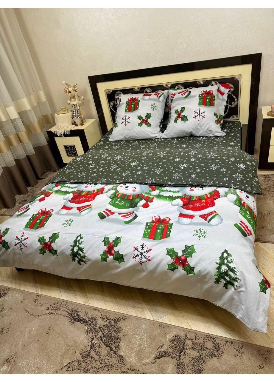 Постельное белье новогоднее хлопковое 8329 Евро 200 x 220 Бязь Черное 50 х 70 No Brand (362414583)