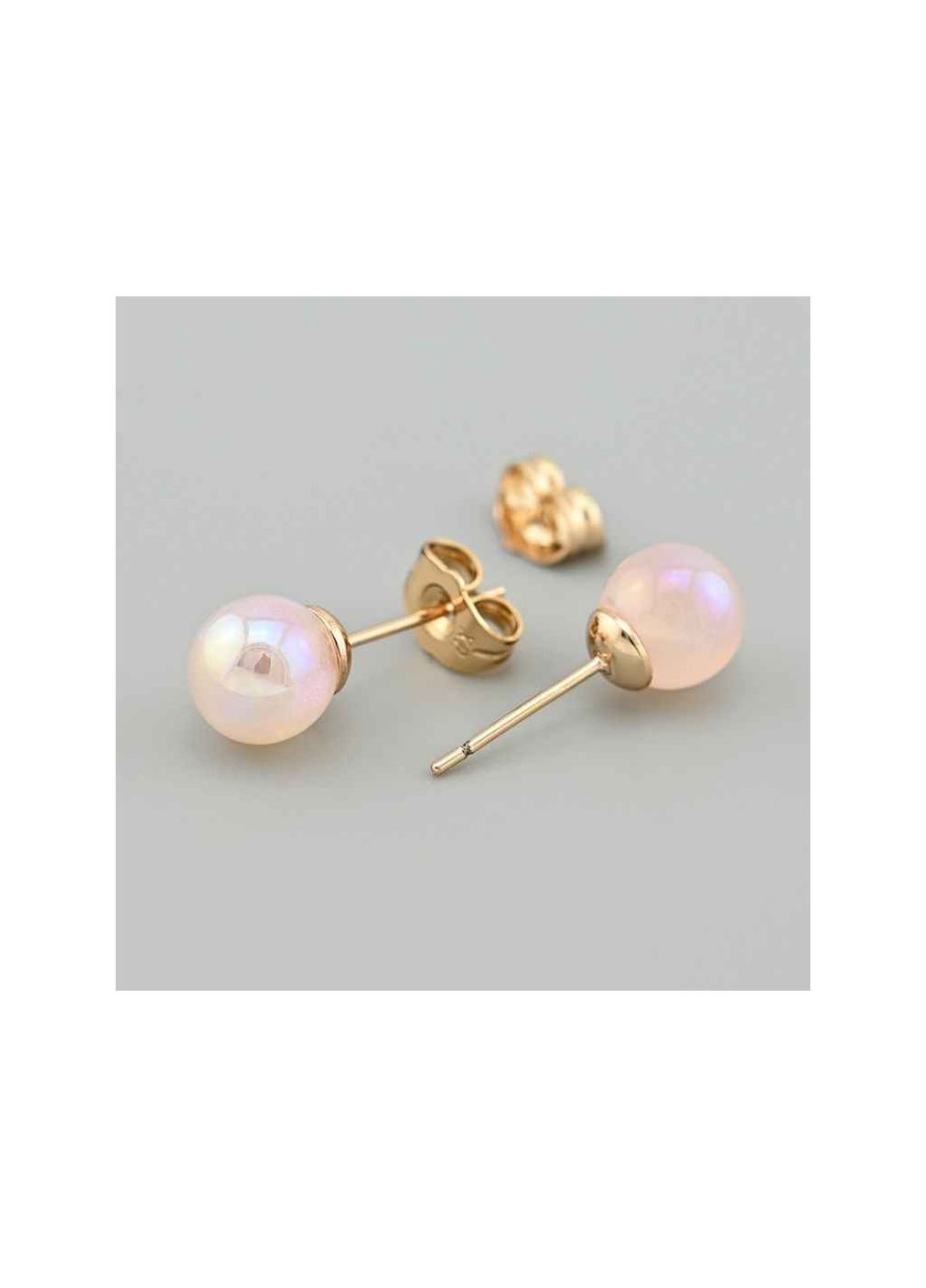 Сережки пусети 35847 8х8мм штучні перли рожеві вага 1.9г позолота 18К Xuping Jewelry (359434334)