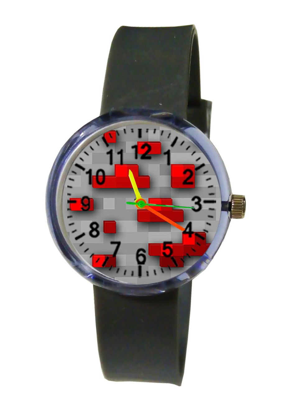 Часы детские наручные Майнкрафт серый красный NEWDAY (362413713)