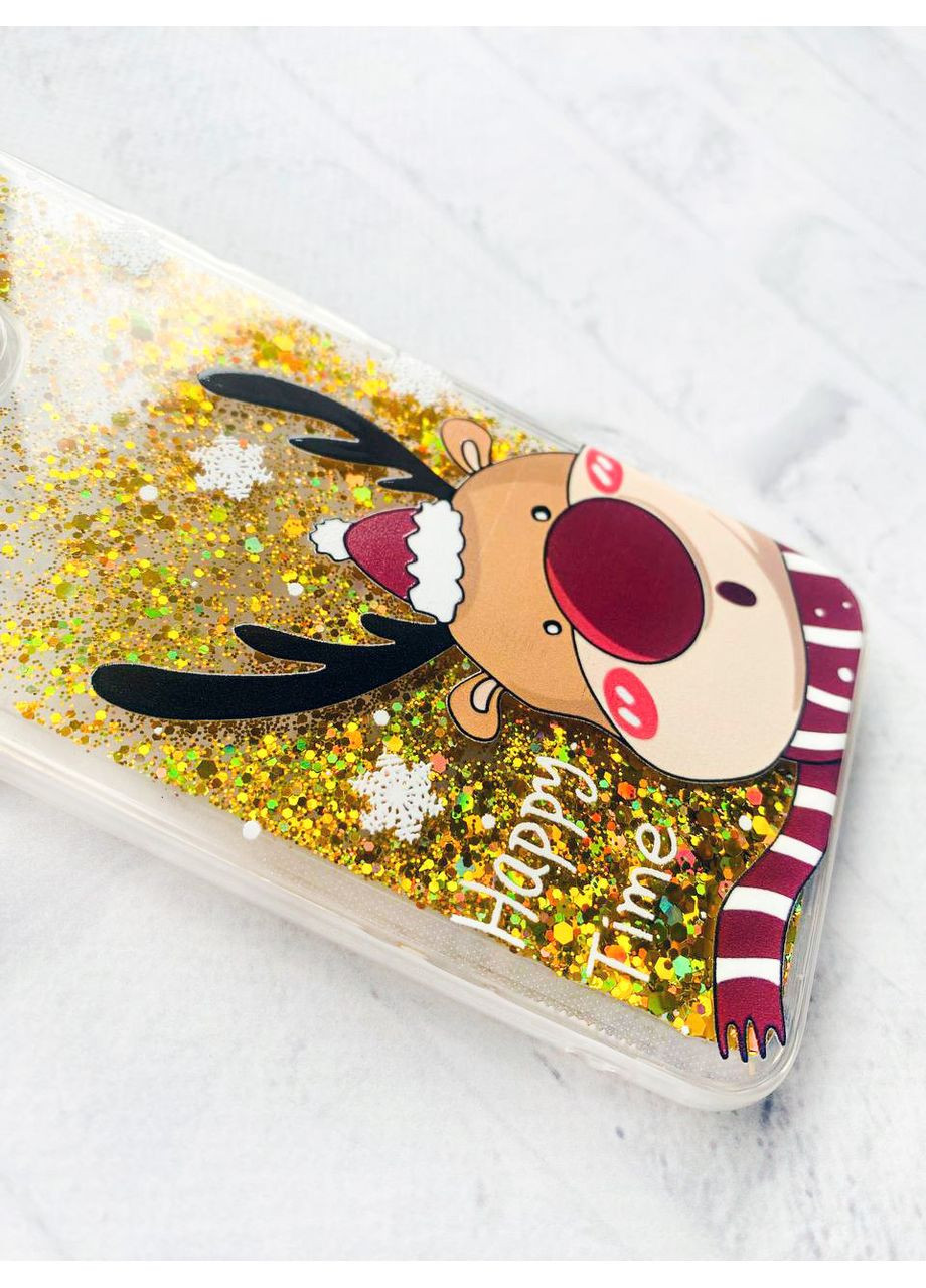 Чехол с плавающими золотыми блестками на Xiaomi Redmi Note 10/Note 10s Зимний оленёнок (принт 155) CASE CONTROL (362969731)