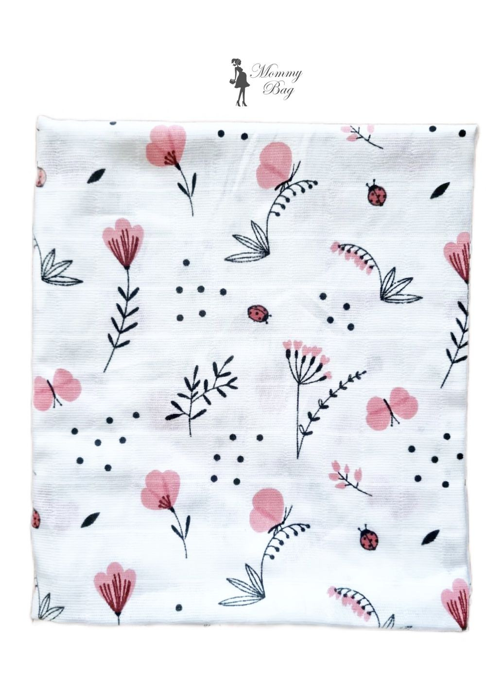 Муслиновая пеленка №23 Розовые цветочки с бабочками Mommy Bag (280941728)