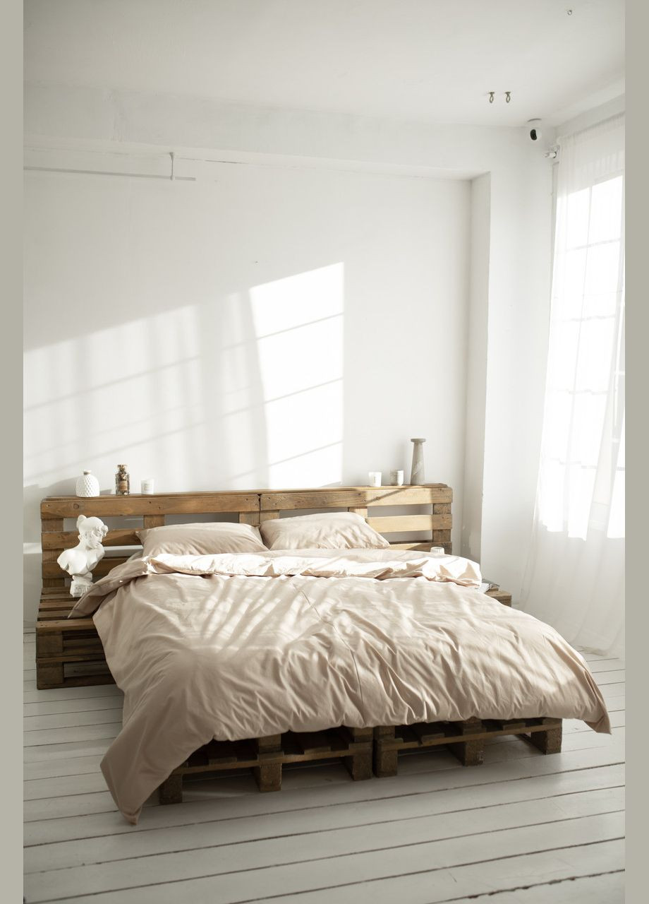 Постельное белье Вареный хлопок Двуспальная 180 x 220 Однотонный Бежевый 70 х 70 No Brand (296662441)