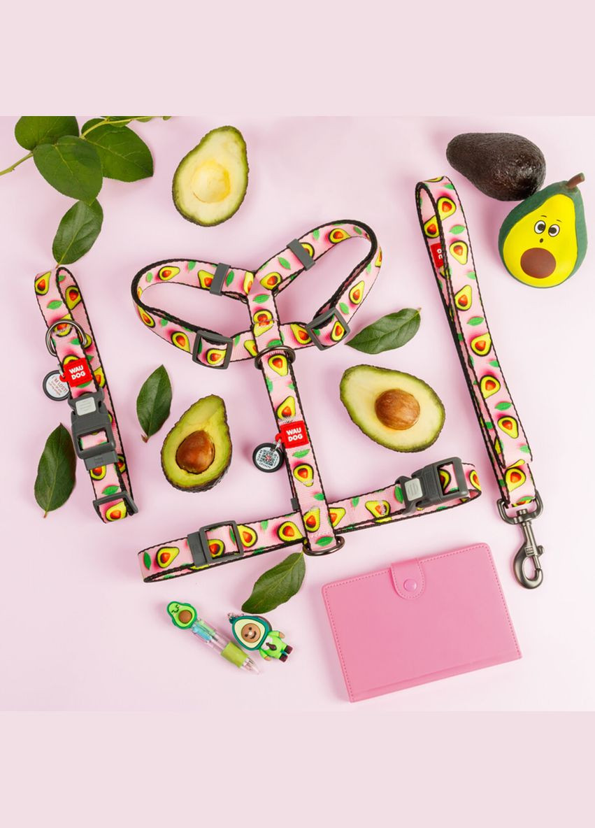 Повідець для собак нейлоновий Nylon, малюнок "Авокадо на рожевому", L-XXL, Ш 25 мм, Дов 122 см WAUDOG (322641719)