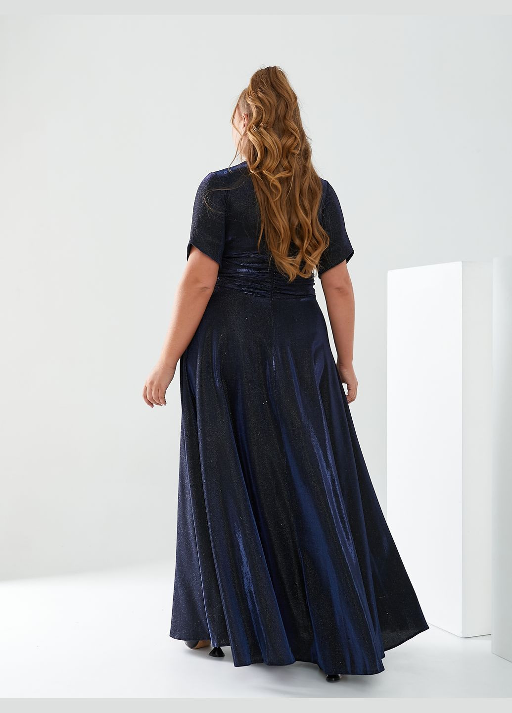 Темно-синя святковий вечірня сукня максі із глітером дзвін No Brand однотонна