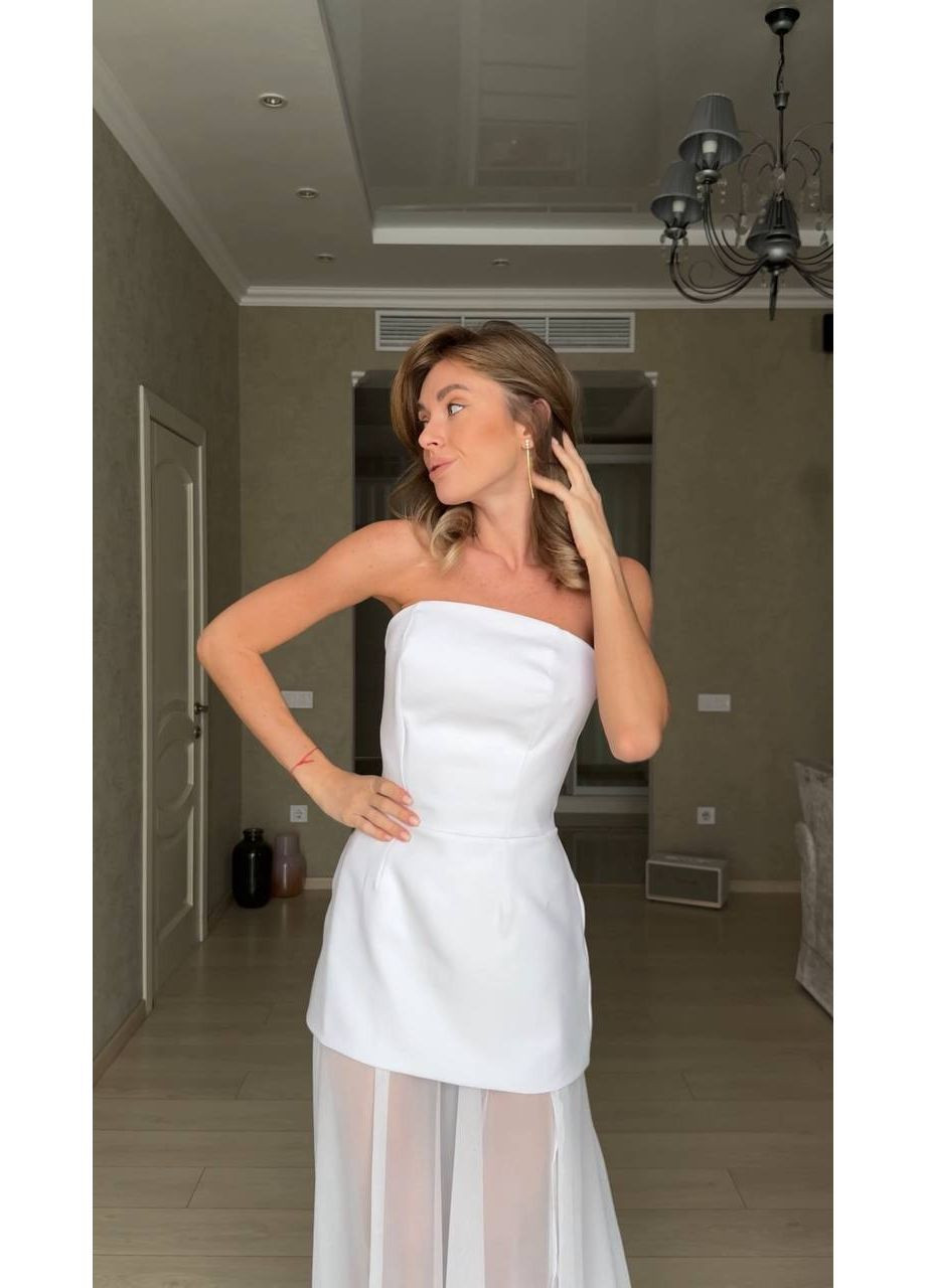 Білий святковий, вечірня, кежуал комплект жіночий сукня зі спідницею а-силует Style Point однотонна