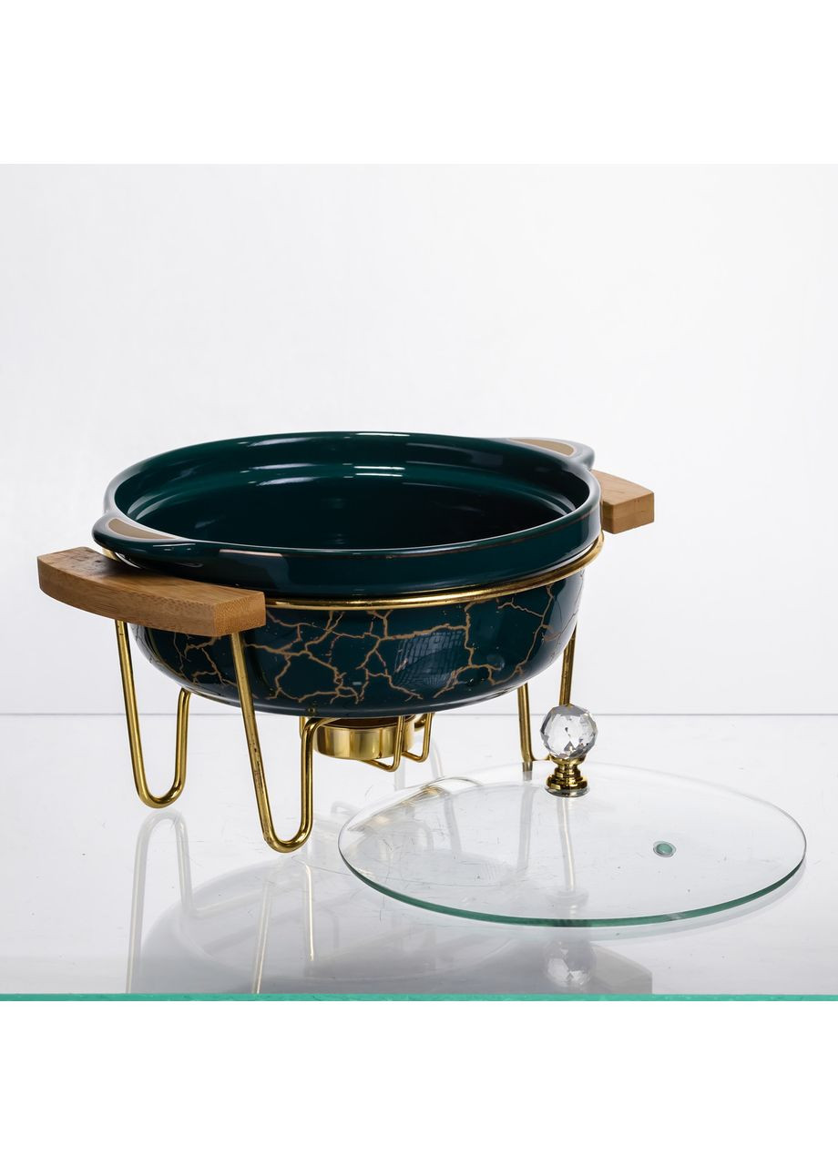 Мармит фарфоровый настольный круглый 800 (мл) с подогревом Зеленый мрамор LC-713 Yiwu (369142687)