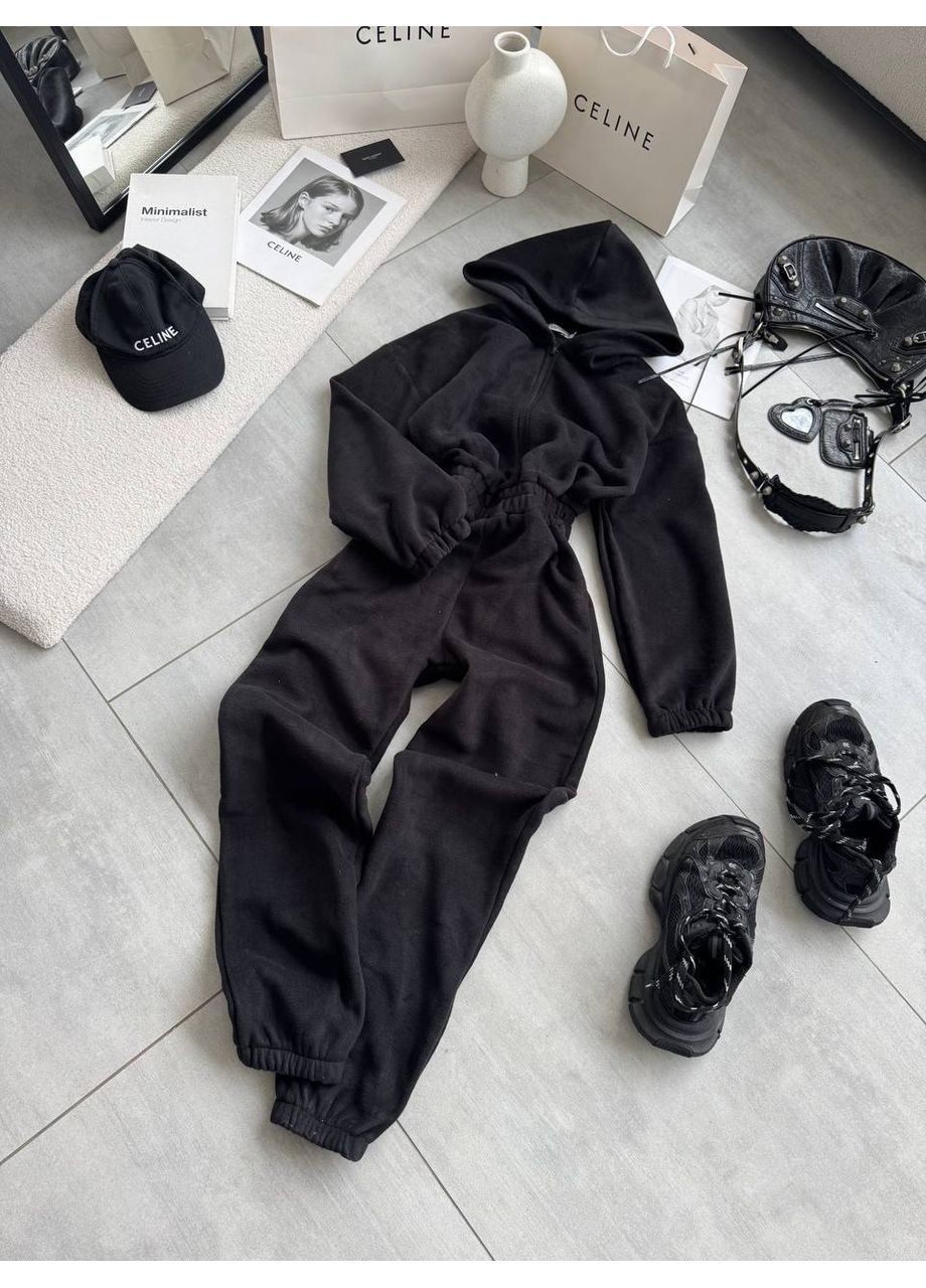 Комбінезон жіночий KaraMix однотонний чорний повсякденний фліс