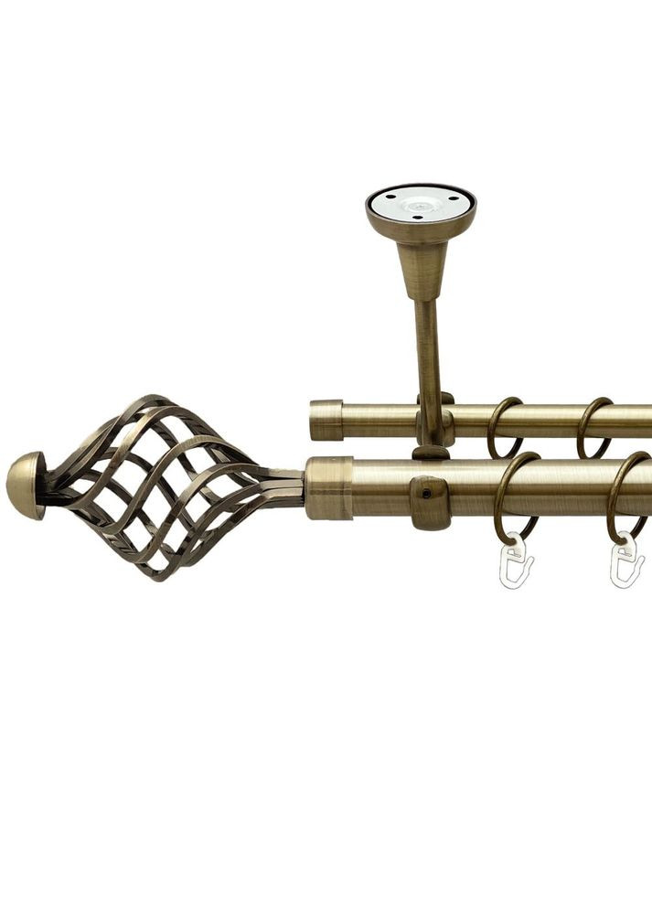 Карниз Арезо металлический двухрядный открытый к потолку гладкая труба Антик 25\16 мм 300 см (00-00018465) ORVIT (300688080)