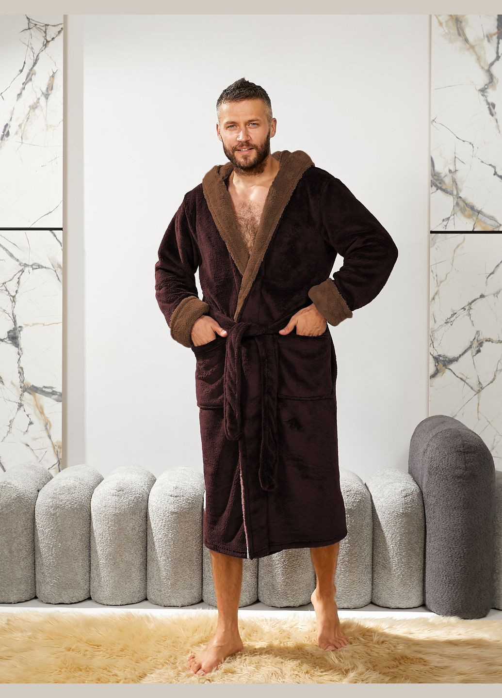 Мужской махровый халат с поясом и капюшоном Slazer Tailer (302906670)