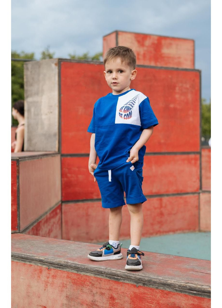 Синя літня літній костюм шорти+футболка з принтом для хлопчиків Ginger Cat