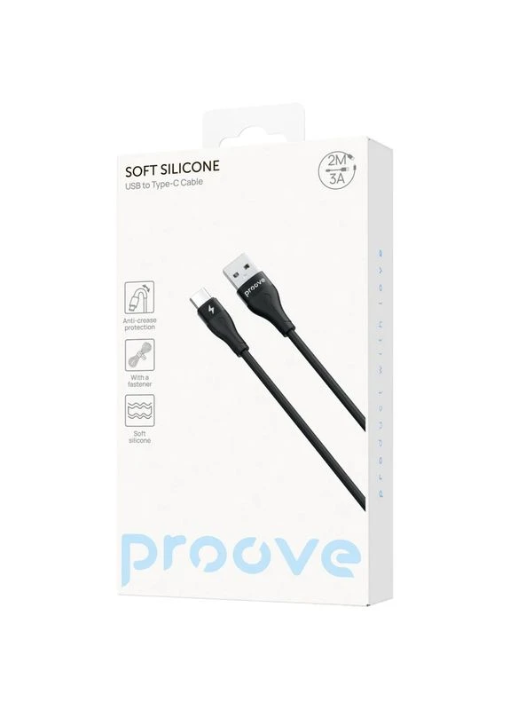 Кабель Soft Silicone USB to Type-C 3A (2m) black Proove (397307758)