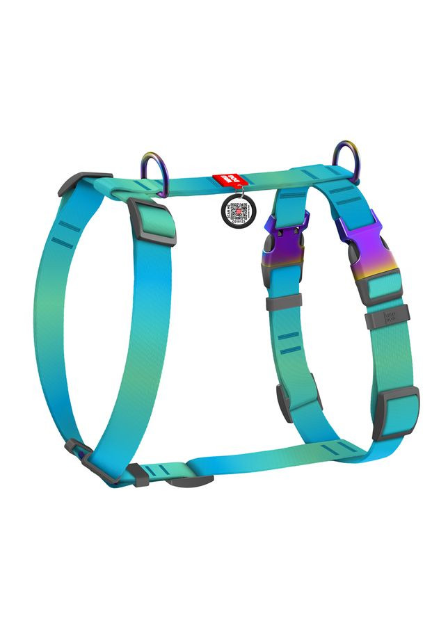 Шлея для собак анатомічна H-подібна Nylon Recycled з QR-паспортом, градієнт,, Ш 25 мм, А 50-90, В 65-95 блакитний WAUDOG (326836254)