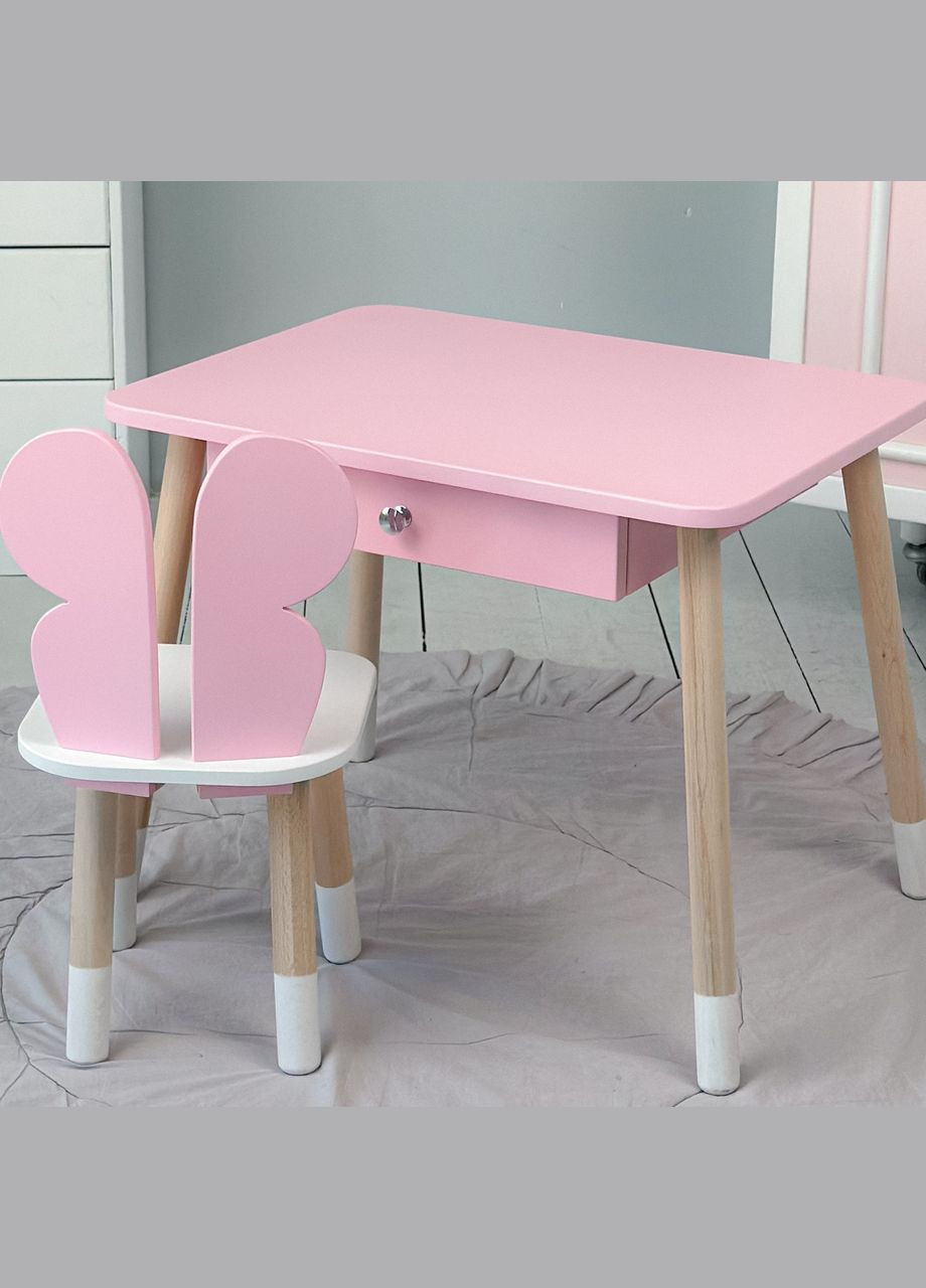 Дитячий столик і стільчик рожевий. Столик із шухлядою для олівців і розмальовок No Brand (361259116)