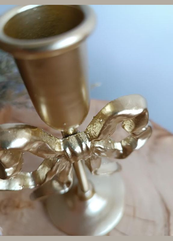 Подсвечник чугунный с бантом, золотистый, высокий, тяжелый 450 г No Brand (336381468)