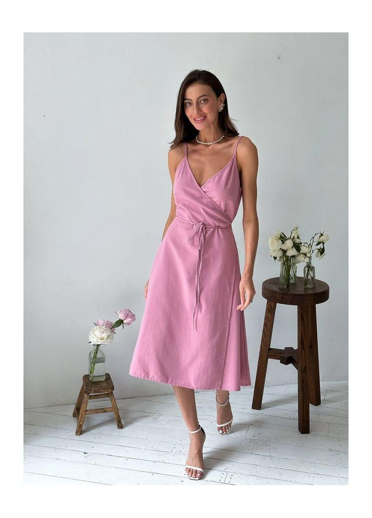 Летний женский летнее платье на запах из льна и хлопка без рукавов (ak30004p) Art Knit