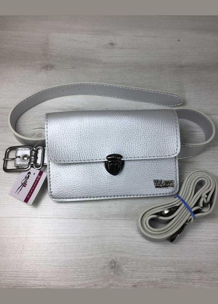Женская маленькая сумка клатч через плечо/на пояс из искусственной кожи «Арья» серебряная WeLassie (298921019)