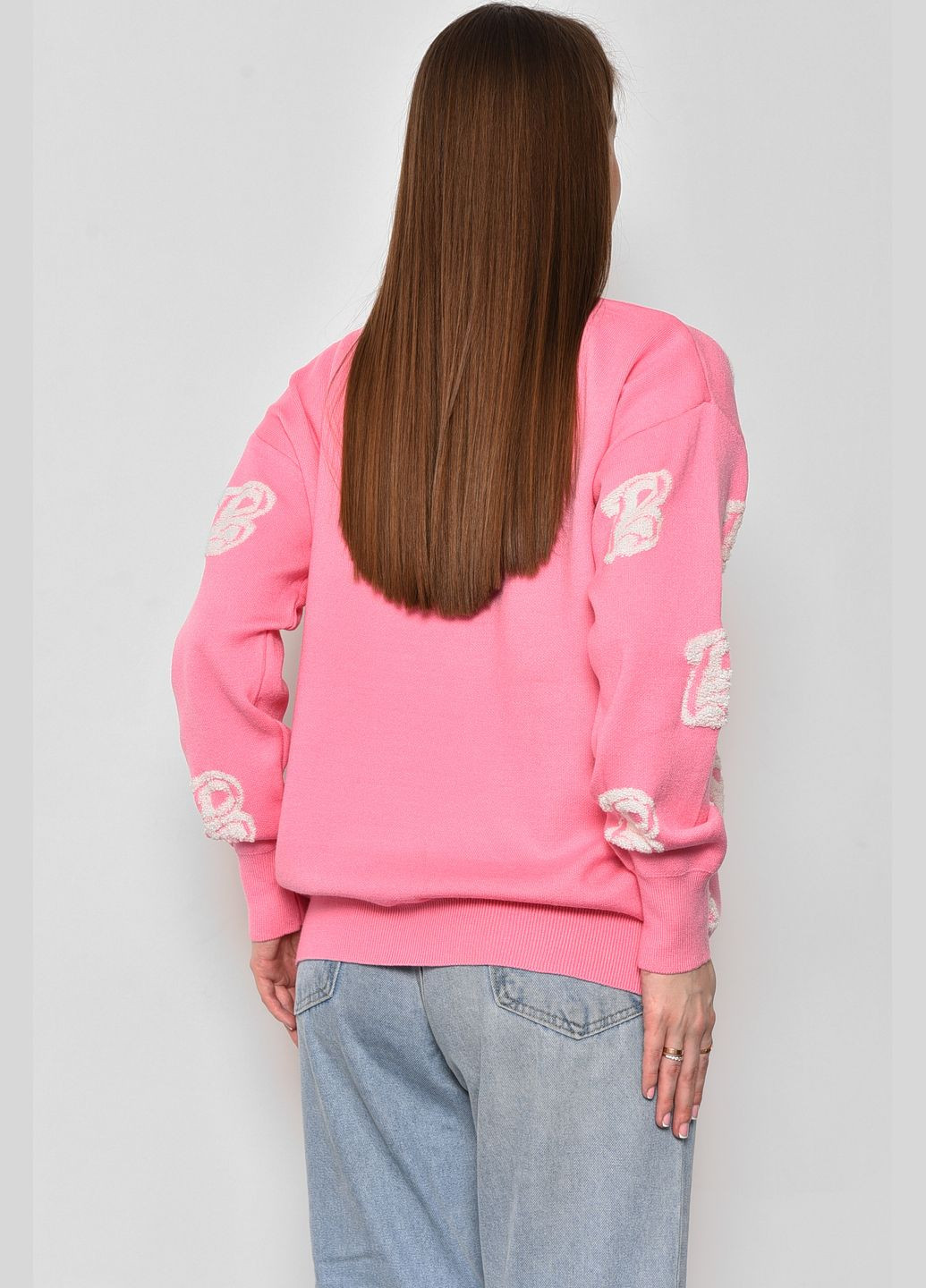 Розовый зимний свитер женский с принтом розового цвета пуловер Let's Shop