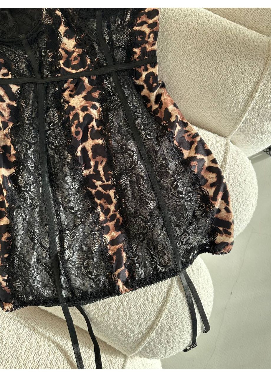 Чорна святковий, повсякденний, відвертий, карнавальний, коктейльна, вечірня, ділова, домашній еротичне плаття "lace allure" | з кісточками, зі шлейками для панчіх, чорне з відкритими плечима Vital-Textile леопардовий
