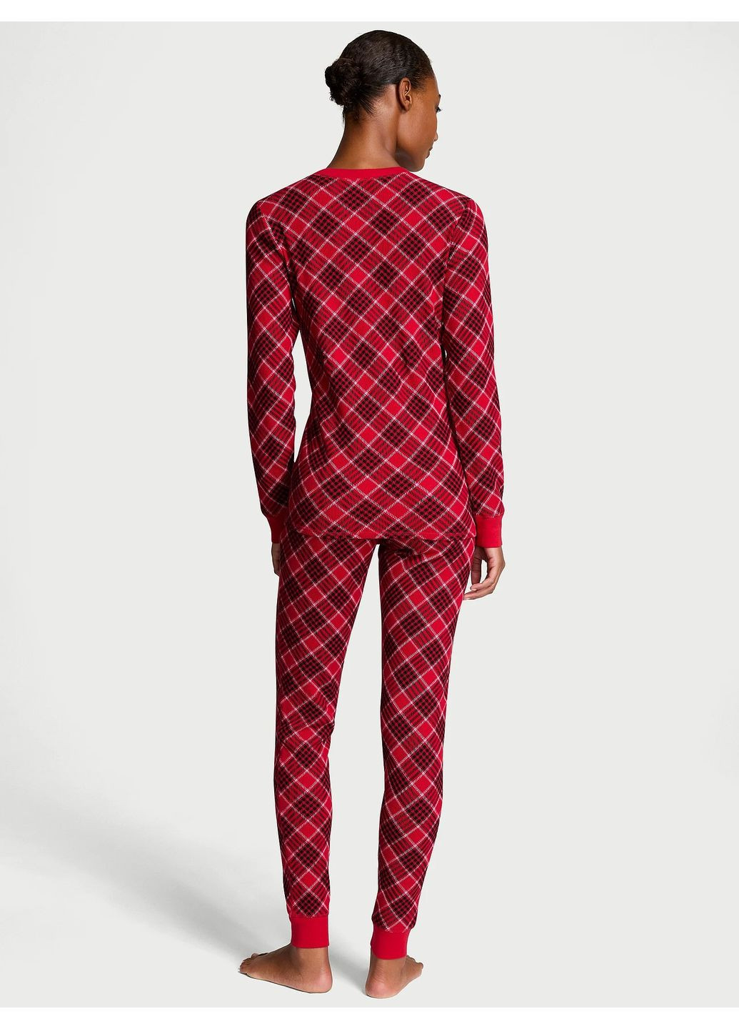 Червона піжама жіноча бавовна червона клітинка лонгслів + брюки Victoria's Secret