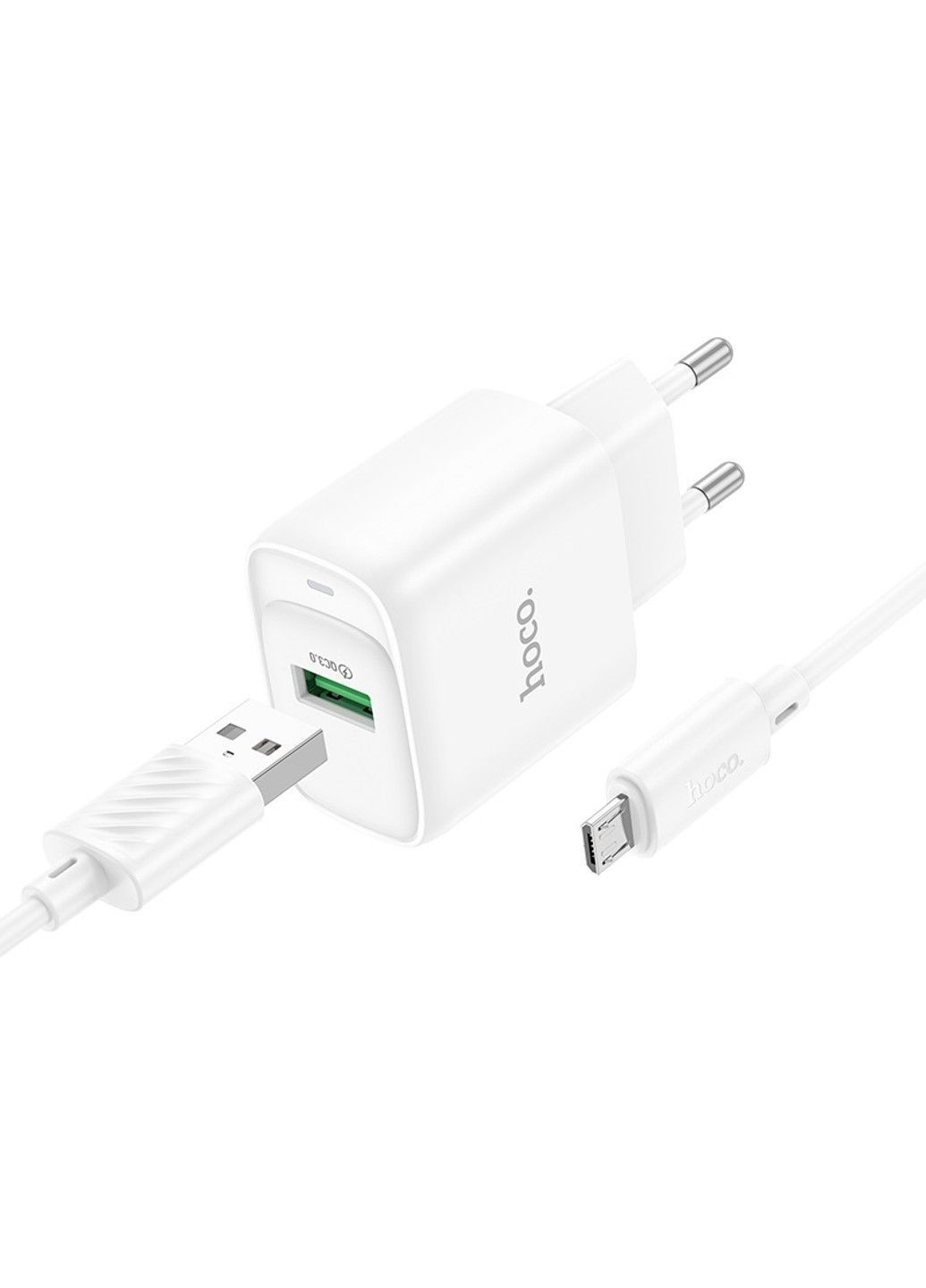Сетевое зарядное устройство с кабелем C140A Smart single port QC3.0 charger set (Micro)(EU) White Hoco (371362722)