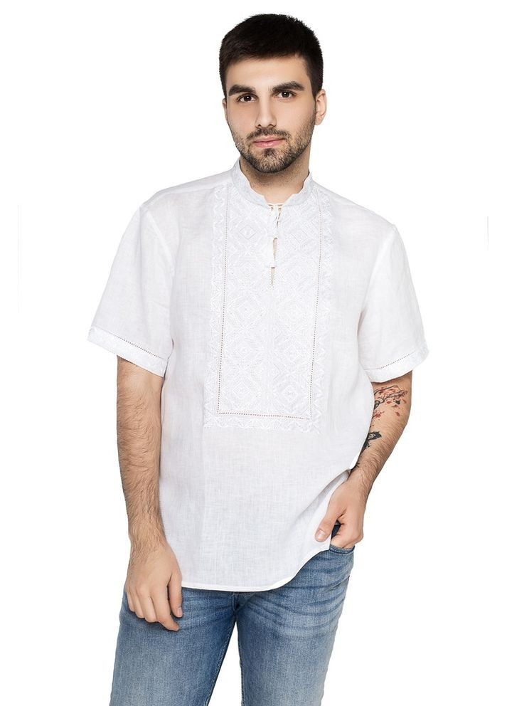 Біла вишиванка чоловіча із лляного полотна білосвіт святковий (fm2514) Folk Moda (365812272)