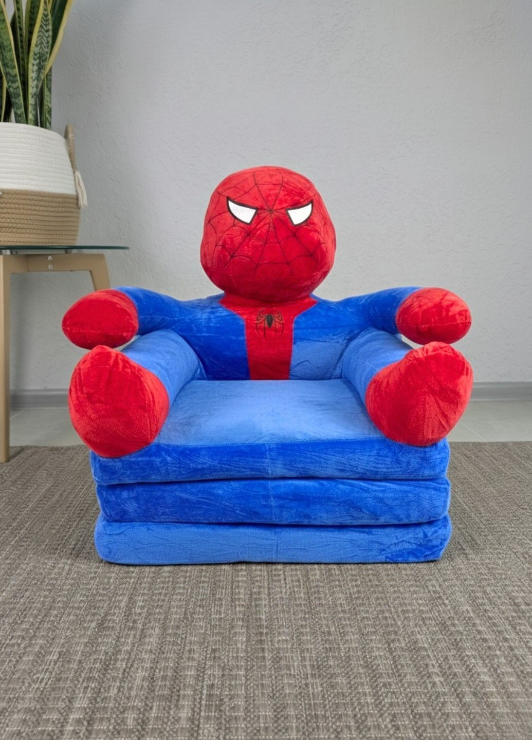 Детское кресло игрушка Человек паук синий плюшевое раскладное в кровать Lalapka (369369945)