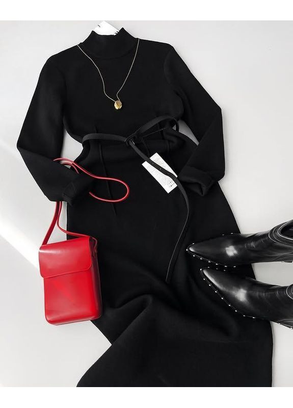 Чорна трикотажна сукня з ременем Zara