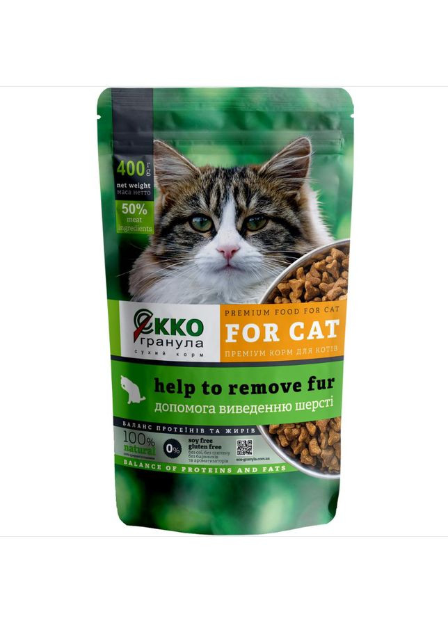 Сухой корм для котов Ekko гранула шерстевыводящий 400 г Екко Гранула (266274699)