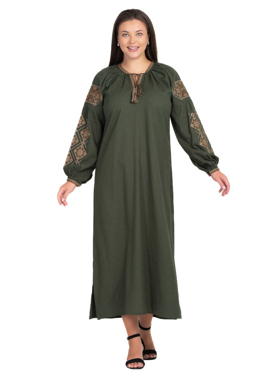 платье-вышиванка льняное соломия (хаки) Golfstream свободная лен (350908658)