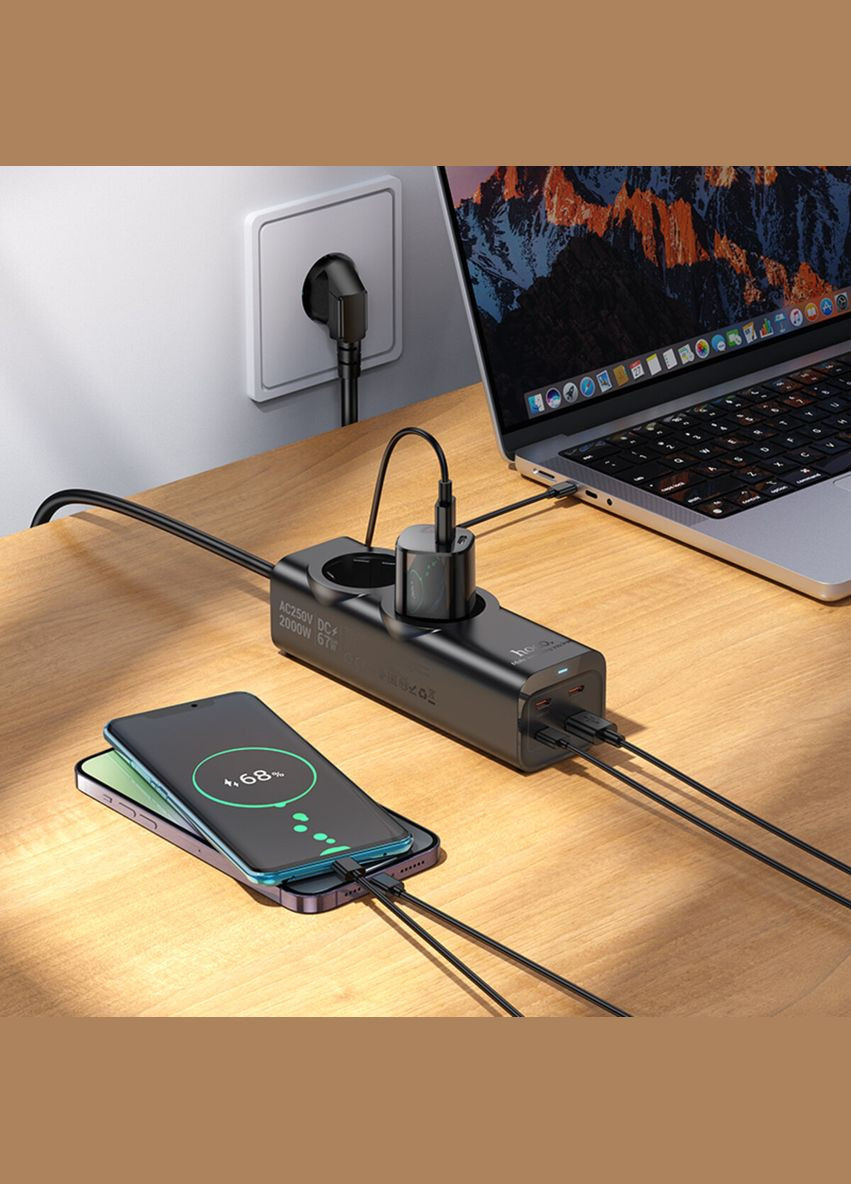 Сетевой удлинитель 2-position (PD67W/3C1A) desktop socket (EU/GER) Black Hoco NS10 Wisdom (340277821)