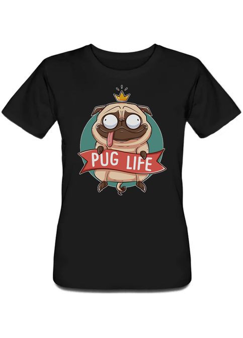 Жіноча футболка Pug ife - Mad (чорна) L Fat Cat - (283035873)