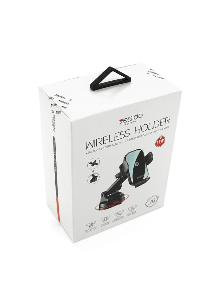 Автотримач Yesido C197+ Wireless Charging 15W, кріплення на торпеду, клямка 50-90мм, Black, Box Voltronic (371633037)