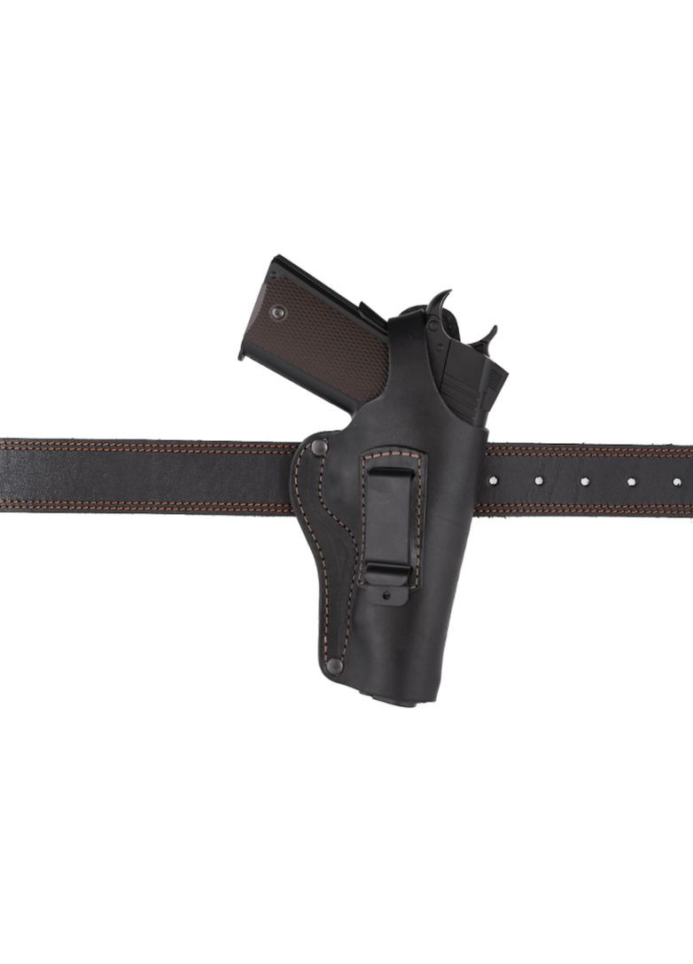 Кобура Colt 1911 поясна + прихованого внутрішньобрючного носіння не формована з кліпсою (шкіра, чорна) Сварог (342375151)