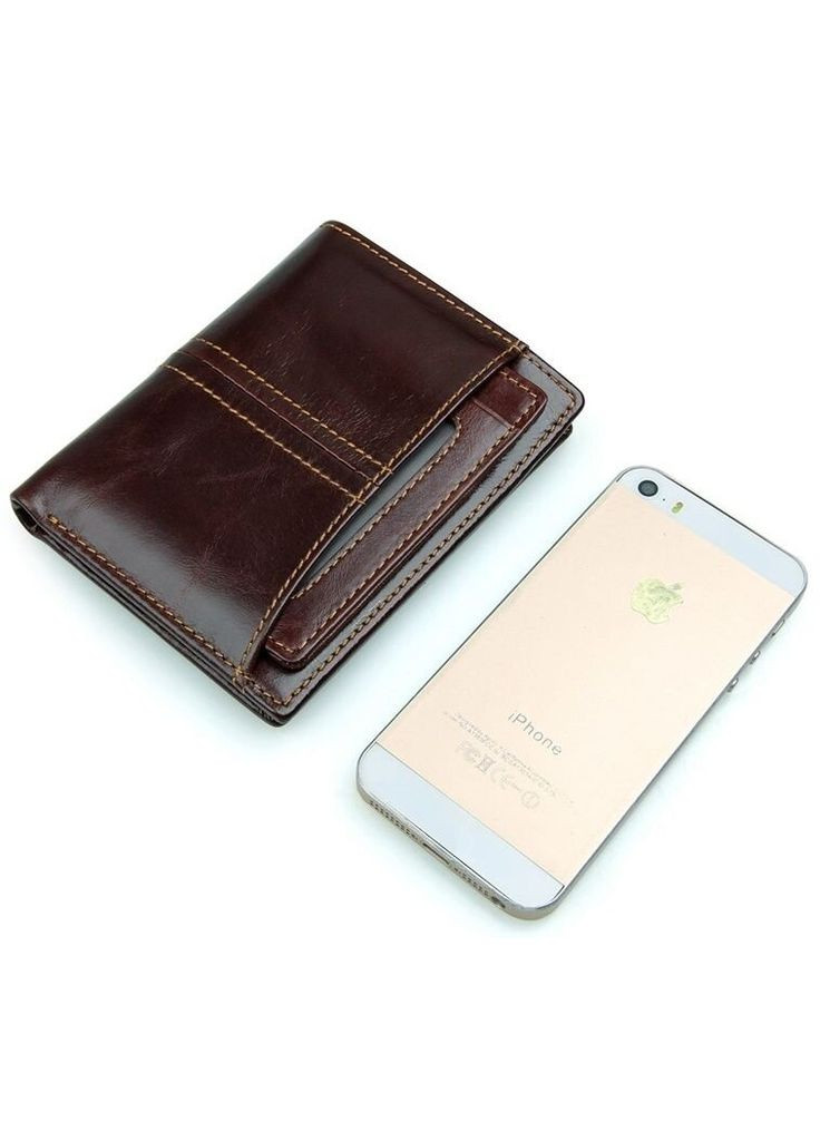 Шкіряний чоловічий гаманець з накладною кишенею та кредитницею коричневий (sku_14373) No Brand (327820204)