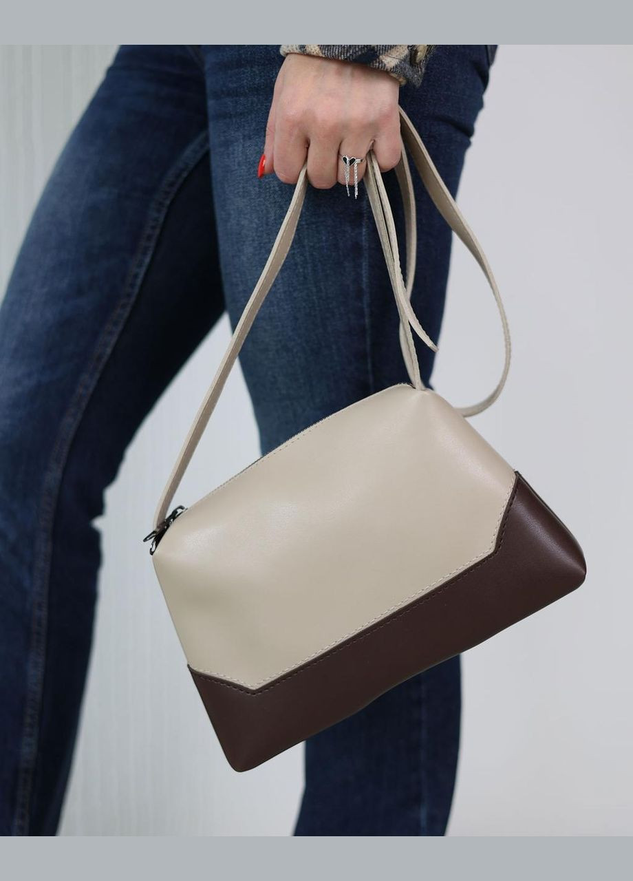 Жіноча сумка з екошкіри з одним відділенням на блискавці бежево-коричнева Іві WeLassie (326597381)