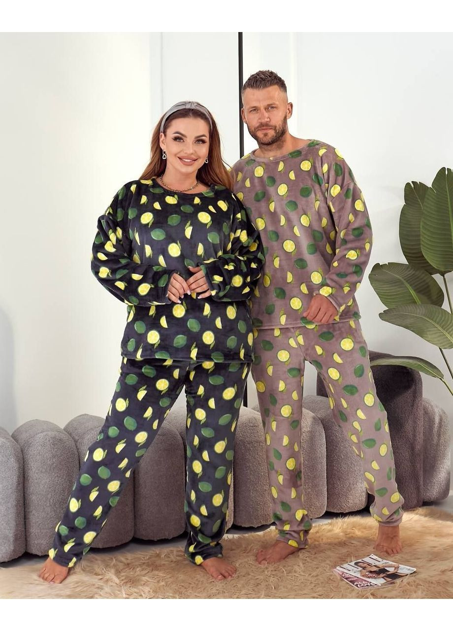 Черная пижама двухсторонний плюш брюки и кофта Україна