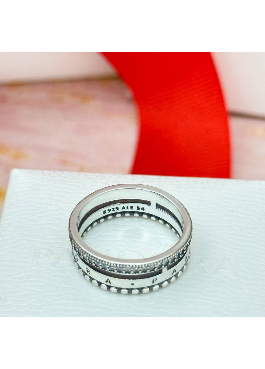 Серебряное кольцо Пандора с логотипом, паве и металлическими шариками 192312C01 Kabluchka (355346203)