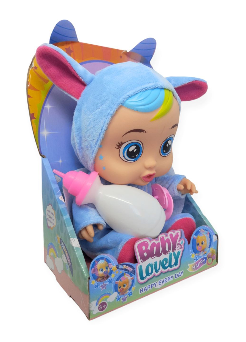 Лялька пупс розмовляє плаче сміється в костюмі хмаринки 25,5 см Baby Lovely з соскою і пляшечкою No Brand (295600052)