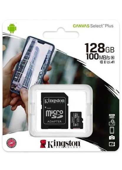 Карта памяти MicroSDXC 128GB UHS-I Class 10 Canvas Select Plus R100MB/s + SD-адаптер (SDCS2/128GB) Kingston (370617004)