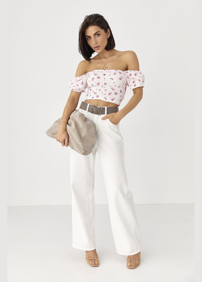 Белая блуза-топ в цветочек с рукавами-фонариками Lurex Блузка