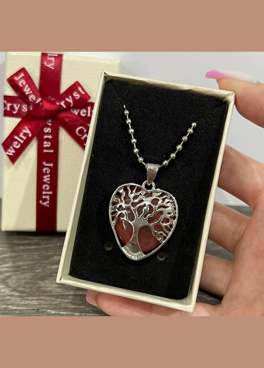 Кулон с натуральным камнем кварц в оправе "Древо жизни в сердце" на цепочке в подарочной коробочке Овен (331291870)