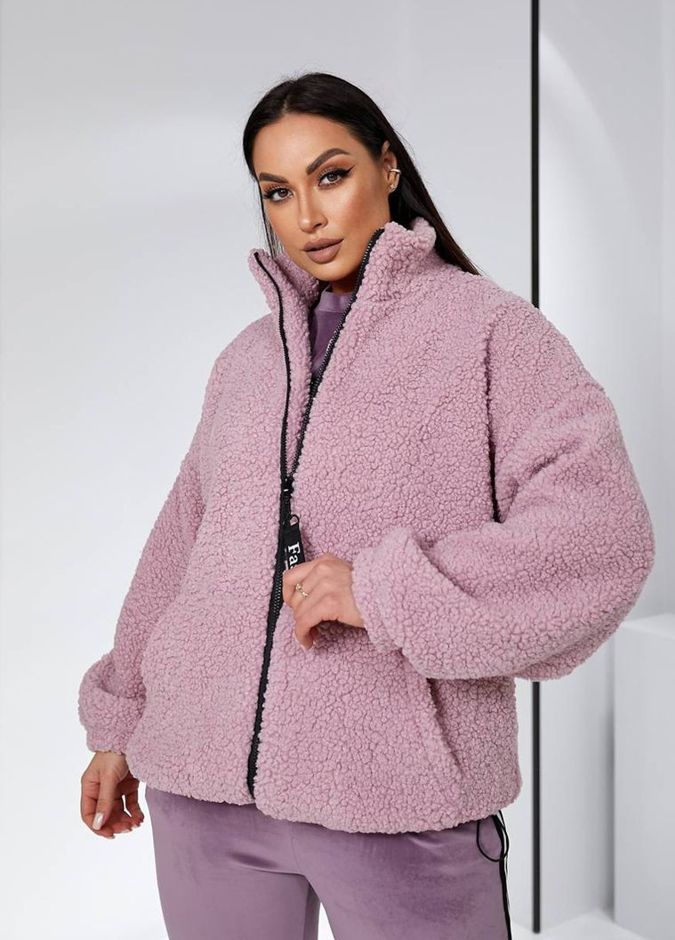 Пудровая демисезонная женская теплая куртка-барашек Modena