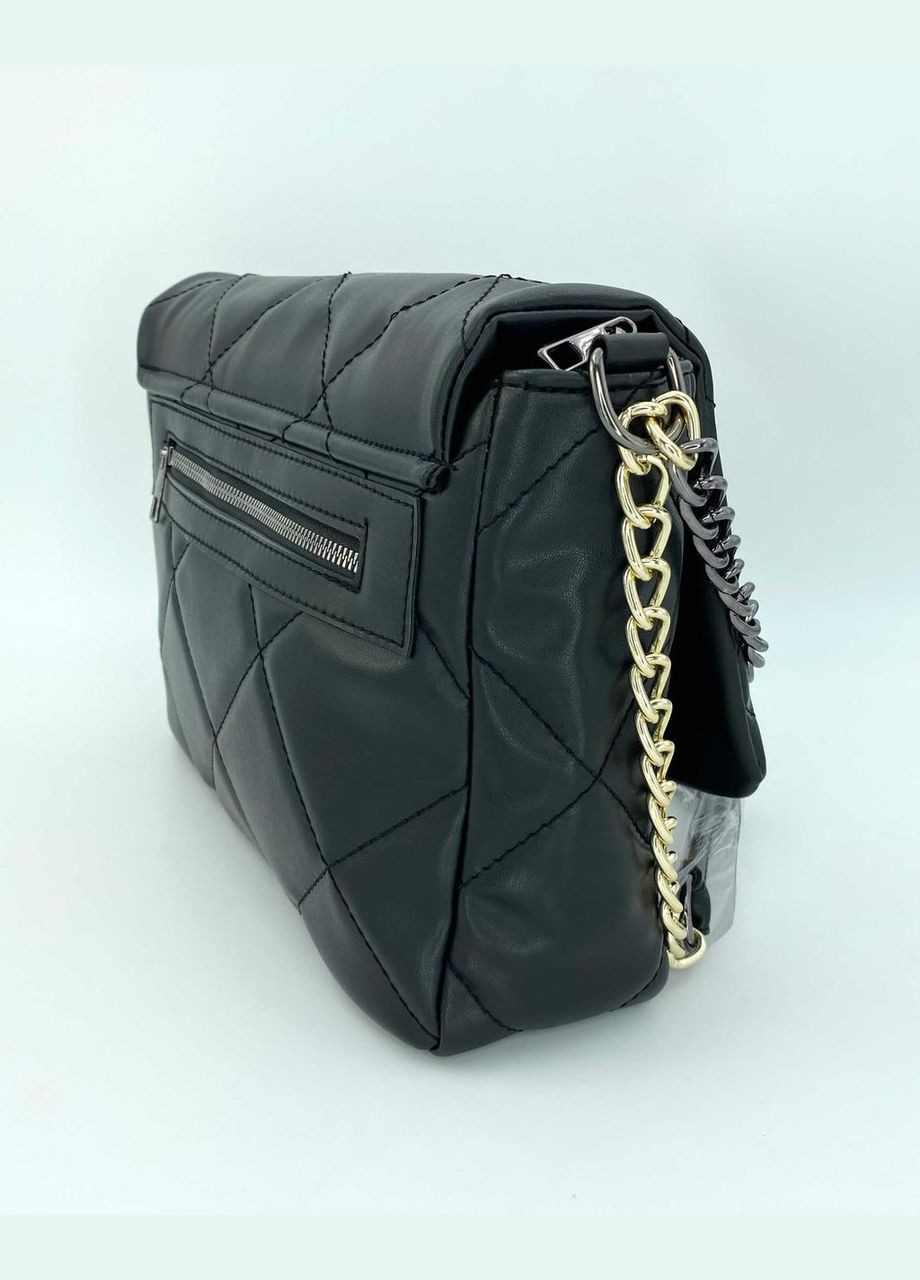 Черная женская сумка геометрично стеганая из экокожи «Поли» с цепочкой и длинным ремешком WeLassie (372645528)