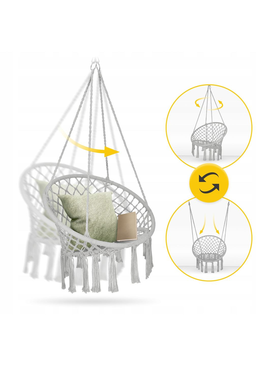 Крісло-гойдалка Boho Dream 80 см підвісна, плетена Grey (P-5905973404525) 4FIZJO (333652162)