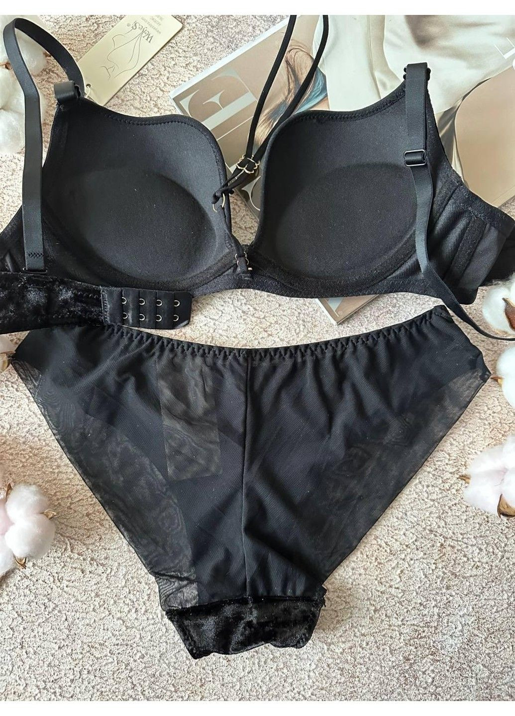 Черный черное велюровое женское нижнее белье комплект на 3 размер Weiyesi