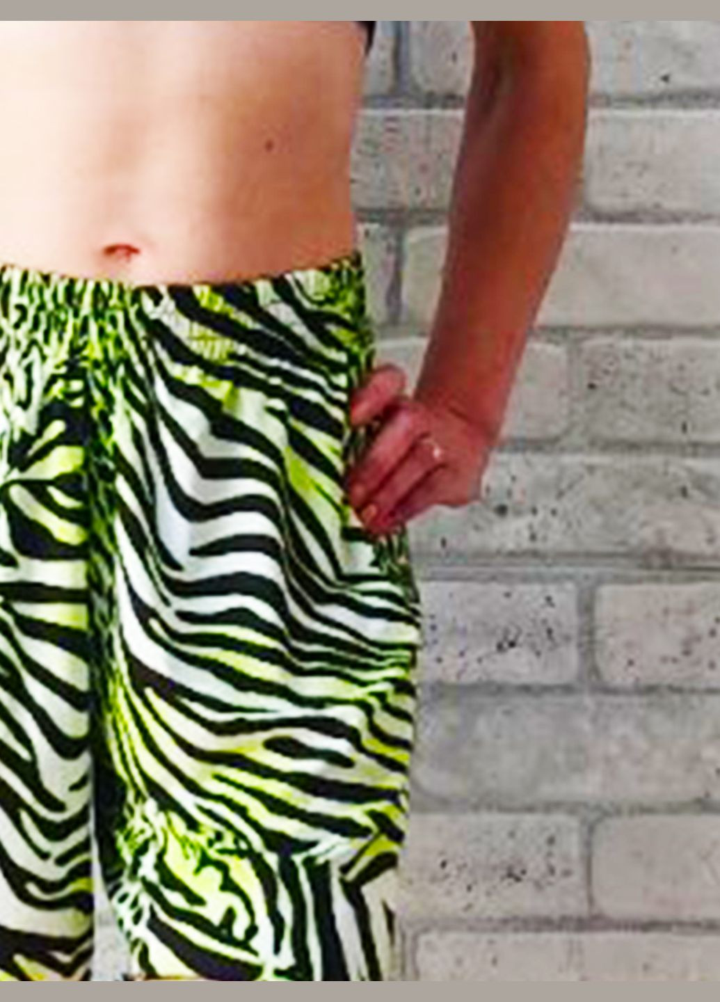 Женские летние трикотажные шорты для дома, салатовая абстракция зебра No Brand (335053151)