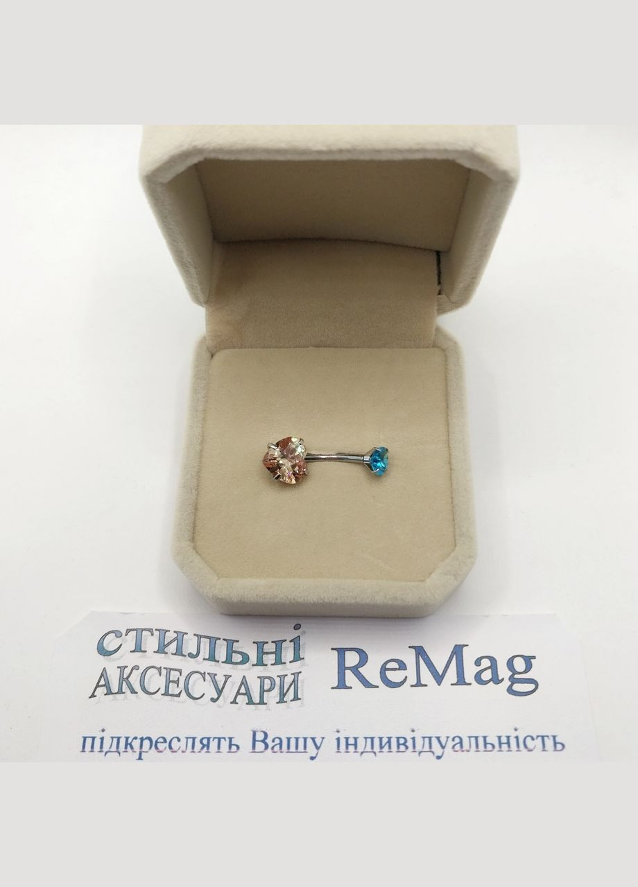 Пирсинг в пупок "Голубое и янтарное сердечки" серьга привела медицинская ювелирная сталь с цирконами. Spikes (362574387)